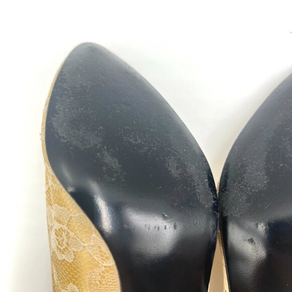 Vintage‎ Cream Lace Over Gold Cottagecore Kitten Heels Pumps Shoes - Picture 10 of 14